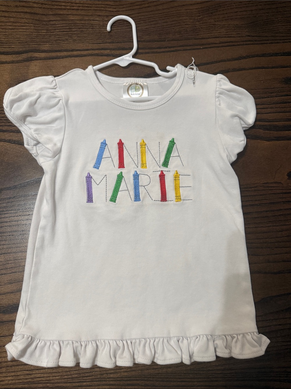 Anne Marie White Puff-Sleeve Tee with Multicolor Embroidery